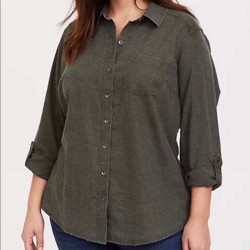 Torrid - Taylor Olive Green Button Relaxed Fit Shirt